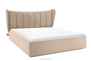 GIZO, https://konsimo.pl/kolekcja/gizo/ Łóżko tapicerowane typu muszelka z pojemnikiem na pościel 160 cm jasny beżowy jasny beżowy - zdjęcie