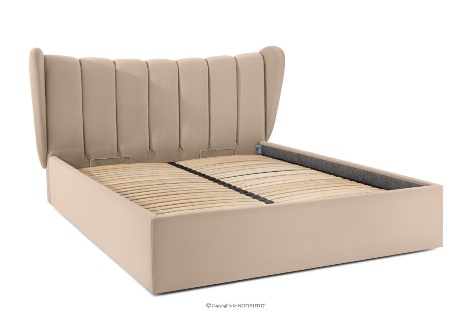 GIZO Łóżko tapicerowane typu muszelka z pojemnikiem na pościel 160 cm jasny beżowy jasny beżowy - zdjęcie 2