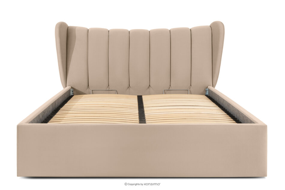 GIZO Łóżko tapicerowane typu muszelka z pojemnikiem na pościel 160 cm jasny beżowy jasny beżowy - zdjęcie 3