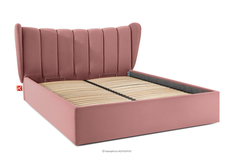 GIZO Łóżko tapicerowane typu muszelka z pojemnikiem na pościel 160 cm różowy różowy - zdjęcie 2
