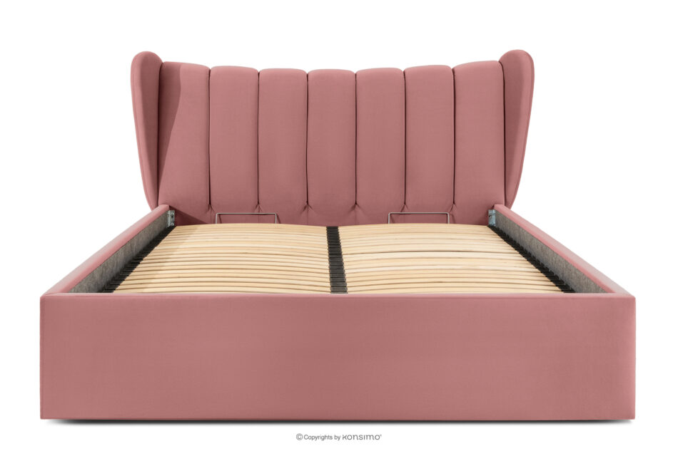 GIZO Łóżko tapicerowane typu muszelka z pojemnikiem na pościel 160 cm różowy różowy - zdjęcie 3