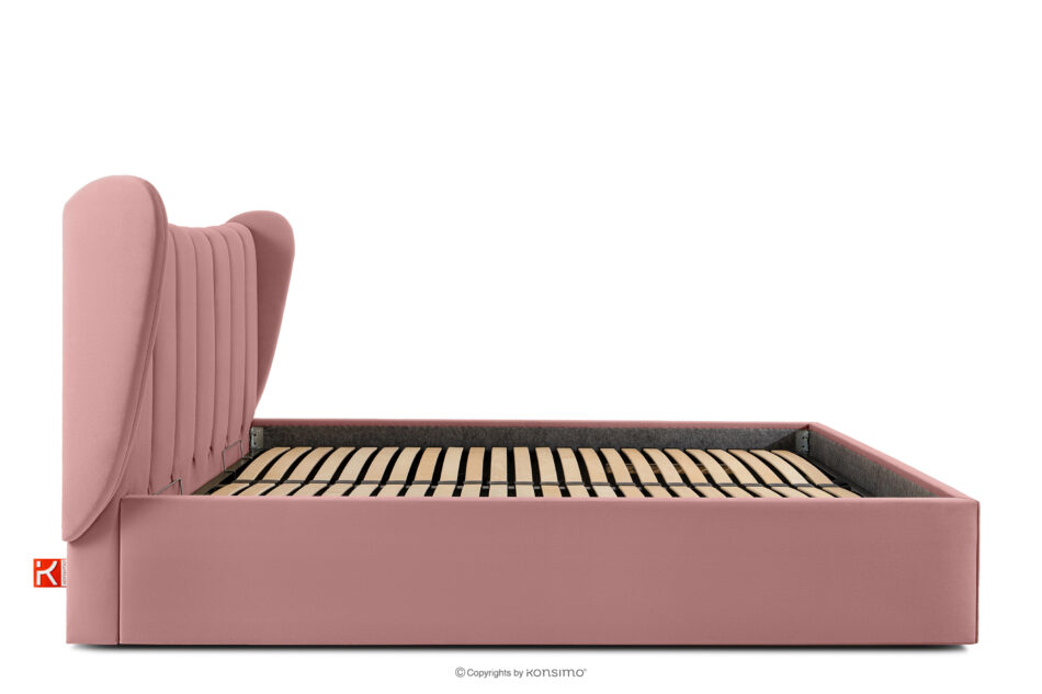 GIZO Łóżko tapicerowane typu muszelka z pojemnikiem na pościel 160 cm różowy różowy - zdjęcie 4