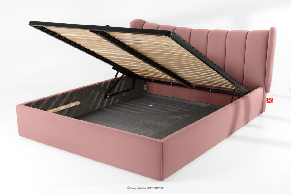 GIZO Łóżko tapicerowane typu muszelka z pojemnikiem na pościel 160 cm różowy różowy - zdjęcie 13