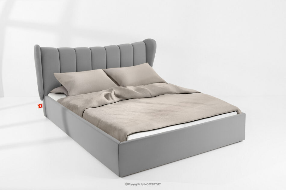 GIZO Łóżko tapicerowane typu muszelka z pojemnikiem na pościel 180 cm jasny szary jasny szary - zdjęcie 1