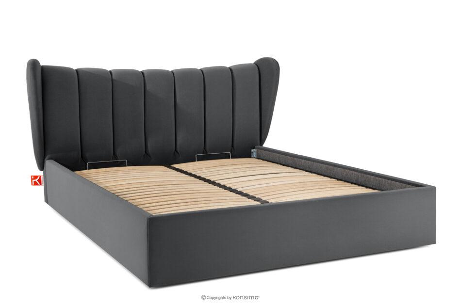 GIZO Łóżko tapicerowane typu muszelka z pojemnikiem na pościel 180 cm ciemny szary ciemny szary - zdjęcie 2