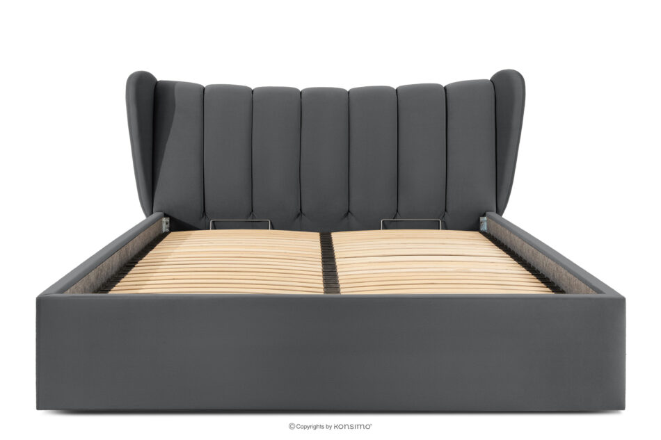GIZO Łóżko tapicerowane typu muszelka z pojemnikiem na pościel 180 cm ciemny szary ciemny szary - zdjęcie 3