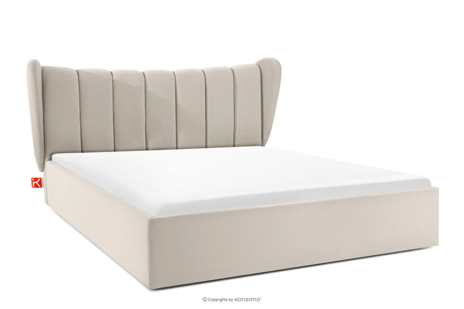 GIZO Łóżko tapicerowane typu muszelka z pojemnikiem na pościel 180 cm kremowy kremowy - zdjęcie 0