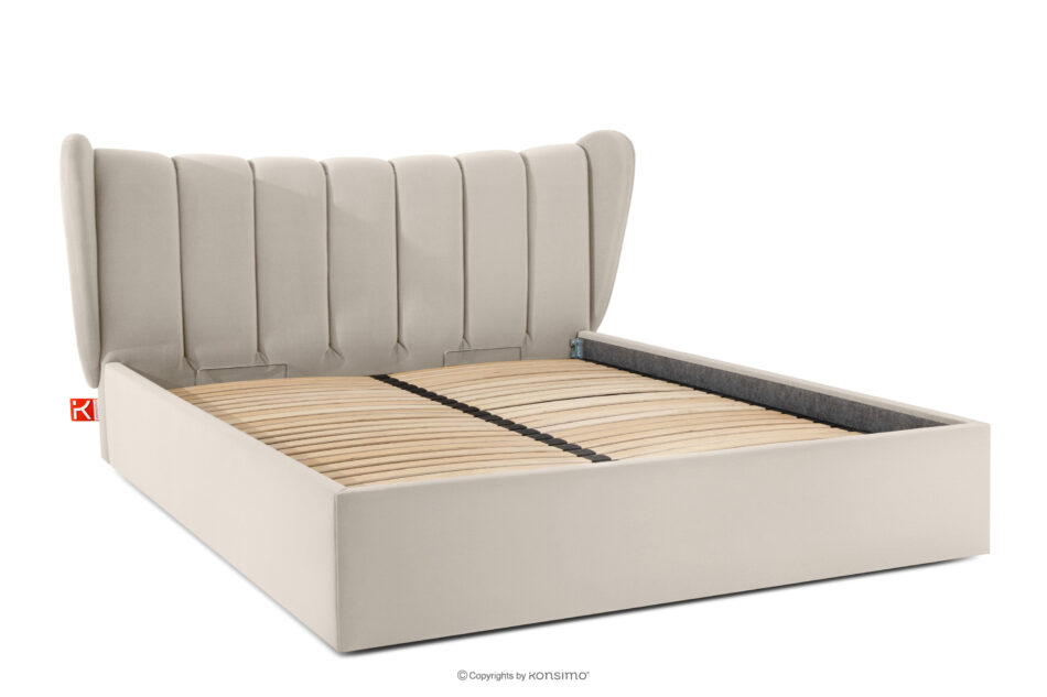 GIZO Łóżko tapicerowane typu muszelka z pojemnikiem na pościel 180 cm kremowy kremowy - zdjęcie 2