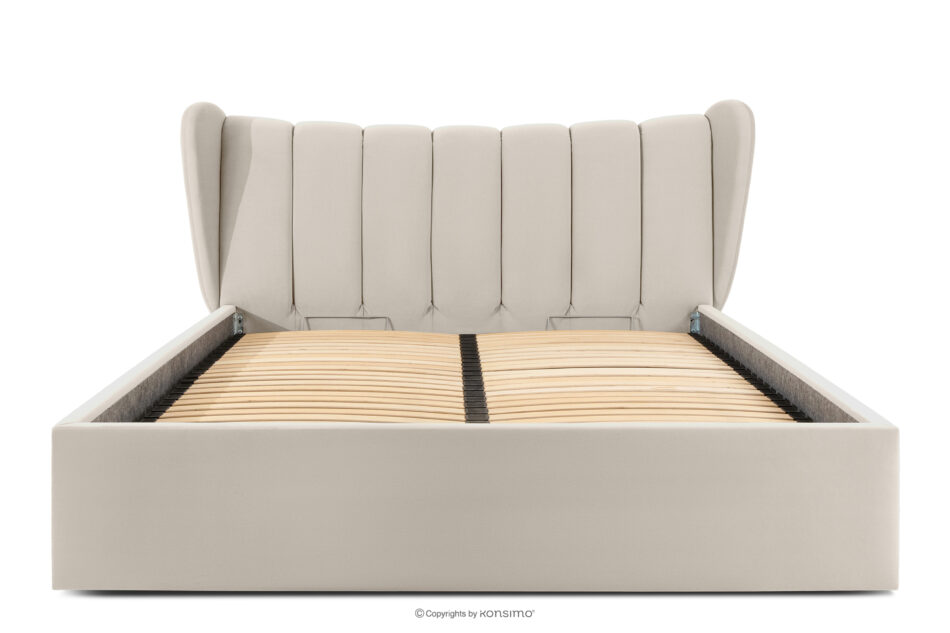 GIZO Łóżko tapicerowane typu muszelka z pojemnikiem na pościel 180 cm kremowy kremowy - zdjęcie 3
