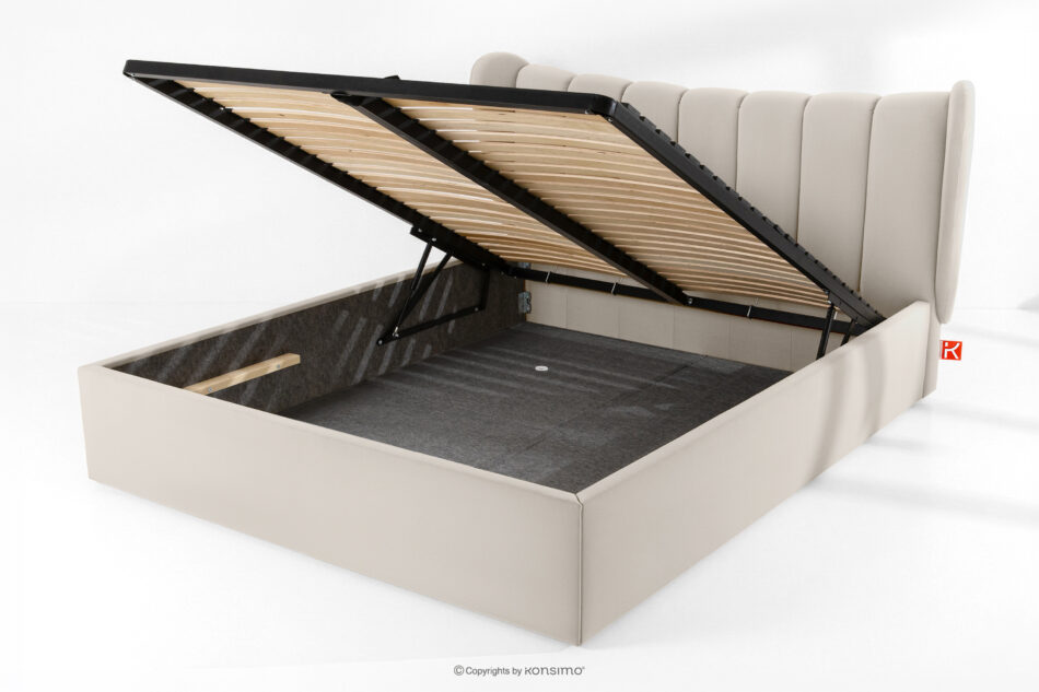 GIZO Łóżko tapicerowane typu muszelka z pojemnikiem na pościel 180 cm kremowy kremowy - zdjęcie 13
