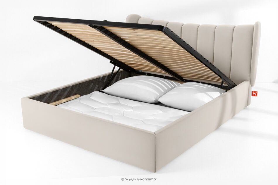 GIZO Łóżko tapicerowane typu muszelka z pojemnikiem na pościel 180 cm kremowy kremowy - zdjęcie 14