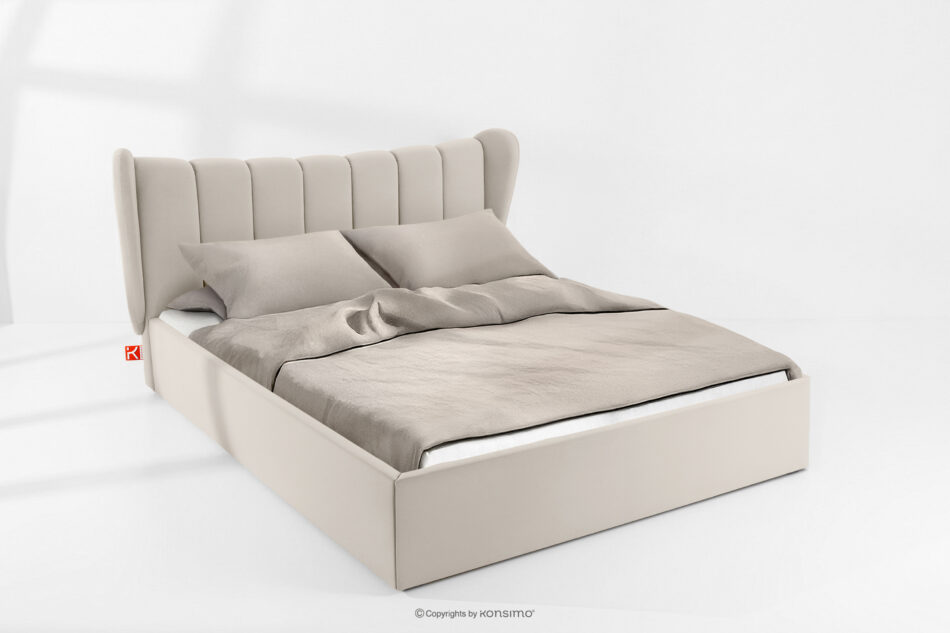 GIZO Łóżko tapicerowane typu muszelka z pojemnikiem na pościel 180 cm kremowy kremowy - zdjęcie 1