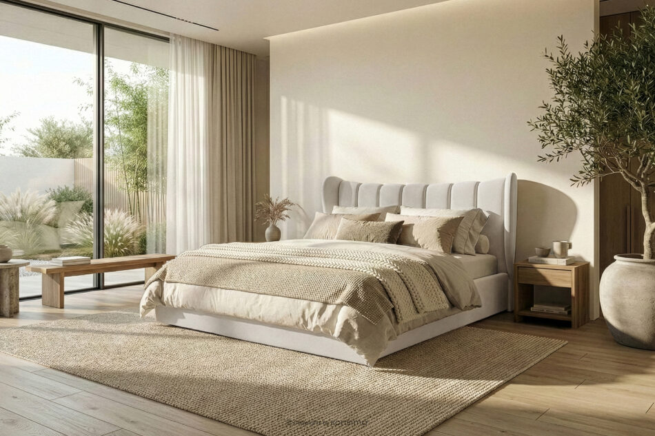 GIZO Łóżko tapicerowane typu muszelka z pojemnikiem na pościel 180 cm kremowy kremowy - zdjęcie 15