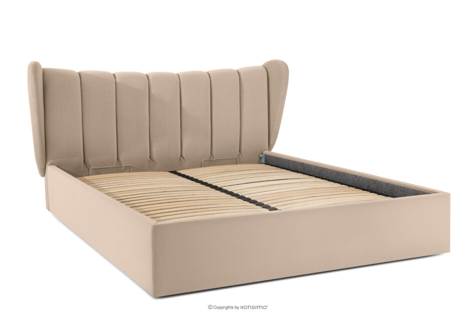 GIZO Łóżko tapicerowane typu muszelka z pojemnikiem na pościel 180 cm jasny beżowy jasny beżowy - zdjęcie 2