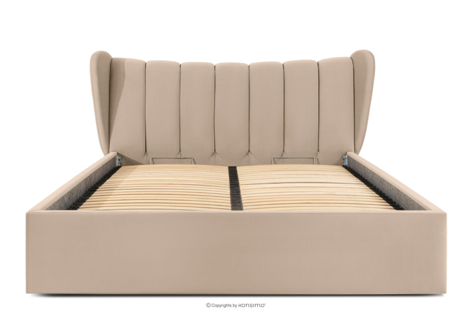 GIZO Łóżko tapicerowane typu muszelka z pojemnikiem na pościel 180 cm jasny beżowy jasny beżowy - zdjęcie 3