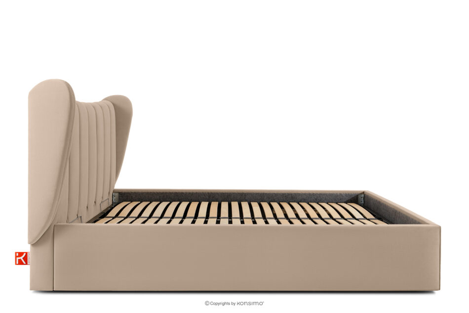GIZO Łóżko tapicerowane typu muszelka z pojemnikiem na pościel 180 cm jasny beżowy jasny beżowy - zdjęcie 4