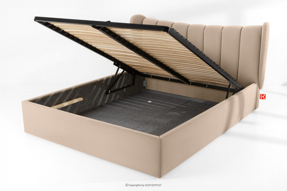 GIZO Łóżko tapicerowane typu muszelka z pojemnikiem na pościel 180 cm jasny beżowy jasny beżowy - zdjęcie 13