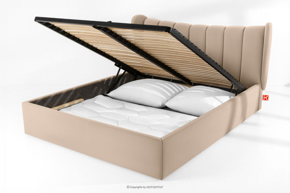 GIZO Łóżko tapicerowane typu muszelka z pojemnikiem na pościel 180 cm jasny beżowy jasny beżowy - zdjęcie 14