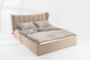 GIZO Łóżko tapicerowane typu muszelka z pojemnikiem na pościel 180 cm jasny beżowy jasny beżowy - zdjęcie 16