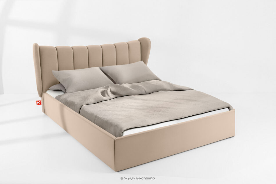 GIZO Łóżko tapicerowane typu muszelka z pojemnikiem na pościel 180 cm jasny beżowy jasny beżowy - zdjęcie 15