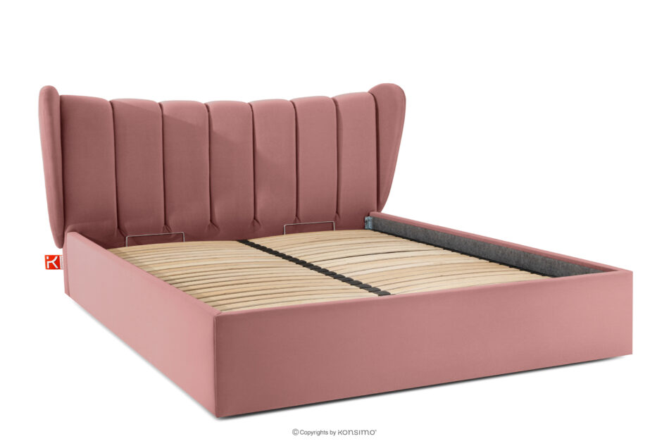 GIZO Łóżko tapicerowane typu muszelka z pojemnikiem na pościel 180 cm różowy różowy - zdjęcie 2