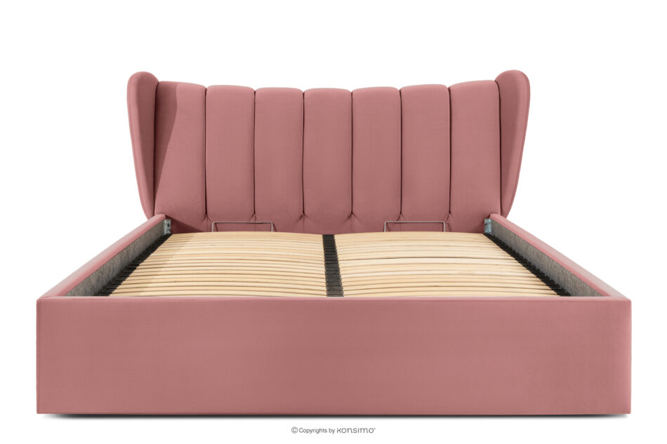 GIZO Łóżko tapicerowane typu muszelka z pojemnikiem na pościel 180 cm różowy różowy - zdjęcie 3