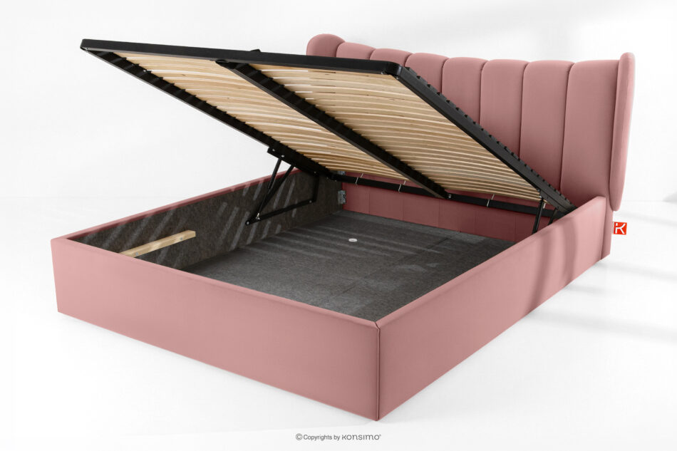 GIZO Łóżko tapicerowane typu muszelka z pojemnikiem na pościel 180 cm różowy różowy - zdjęcie 12