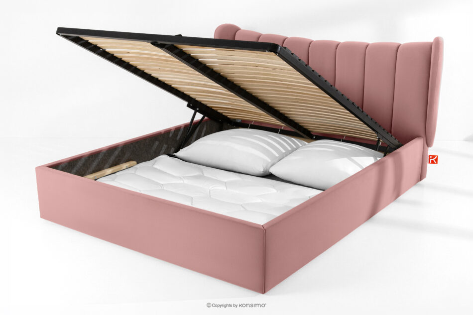 GIZO Łóżko tapicerowane typu muszelka z pojemnikiem na pościel 180 cm różowy różowy - zdjęcie 13