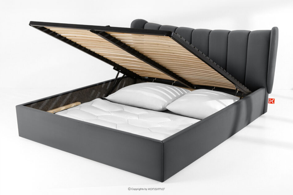 GIZO Łóżko tapicerowane typu muszelka z pojemnikiem na pościel 200 cm ciemny szary ciemny szary - zdjęcie 14