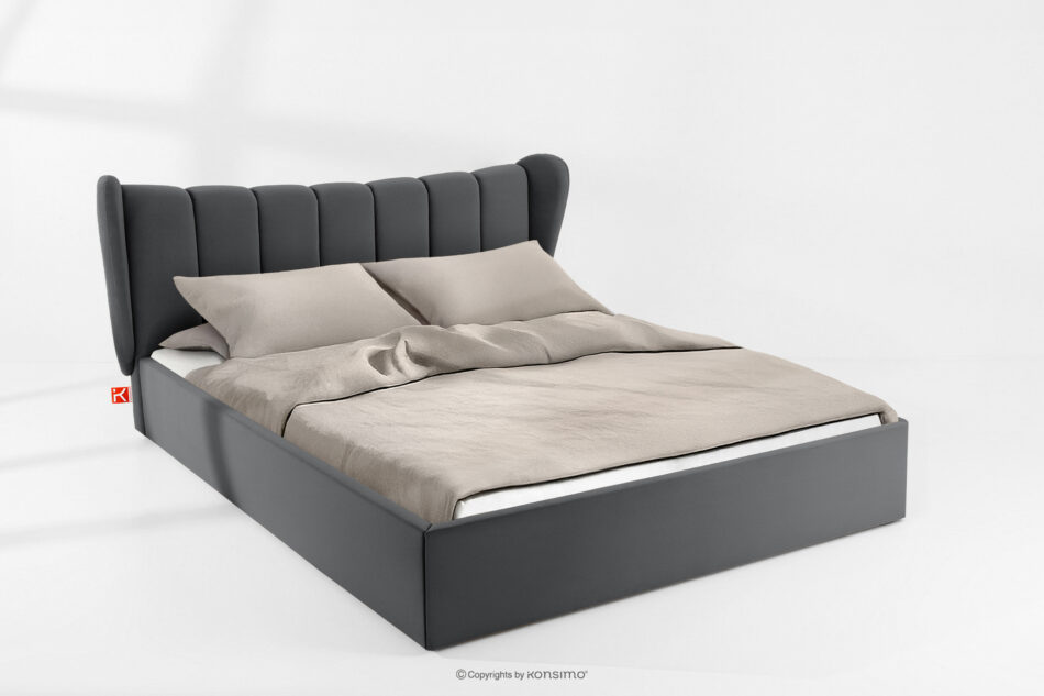 GIZO Łóżko tapicerowane typu muszelka z pojemnikiem na pościel 200 cm ciemny szary ciemny szary - zdjęcie 1