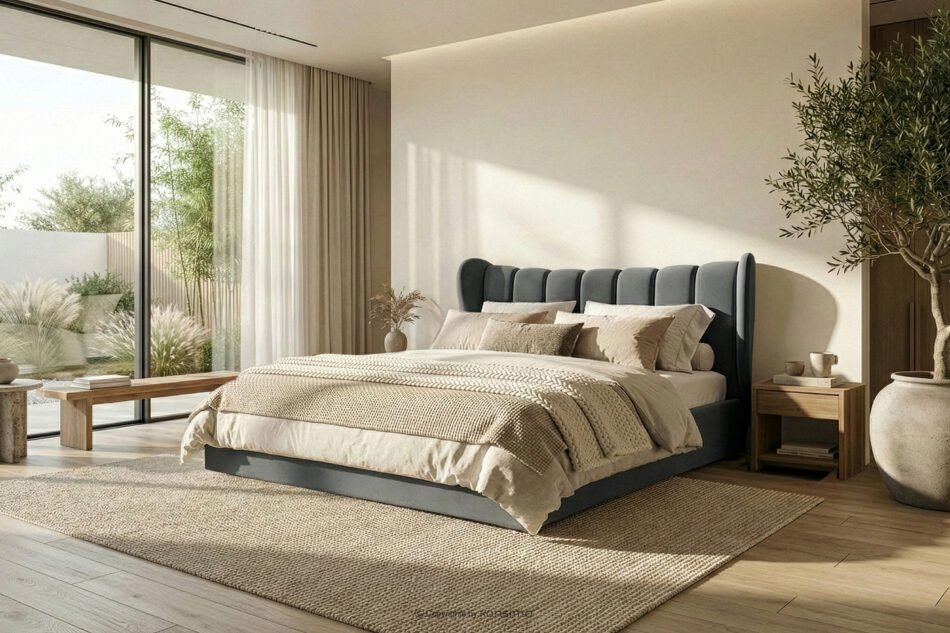 GIZO Łóżko tapicerowane typu muszelka z pojemnikiem na pościel 200 cm ciemny szary ciemny szary - zdjęcie 15