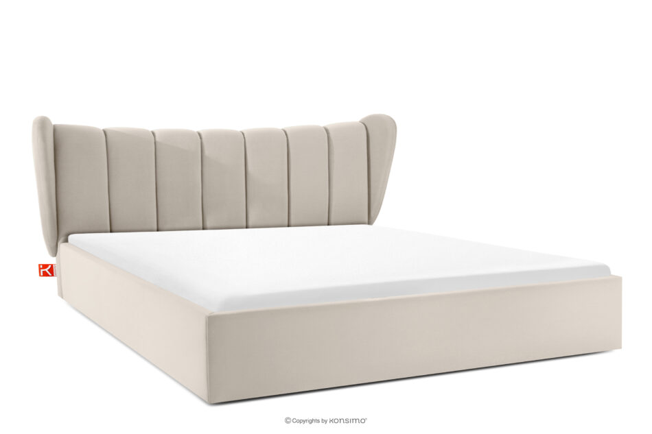 GIZO Łóżko tapicerowane typu muszelka z pojemnikiem na pościel 200 cm kremowy kremowy - zdjęcie 0