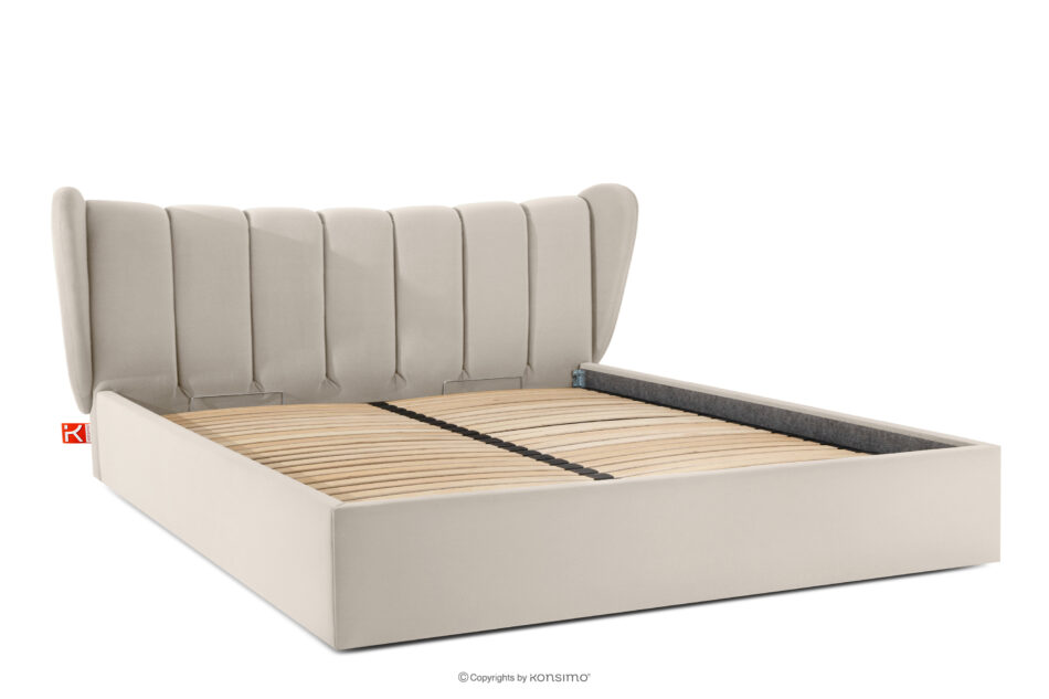 GIZO Łóżko tapicerowane typu muszelka z pojemnikiem na pościel 200 cm kremowy kremowy - zdjęcie 2
