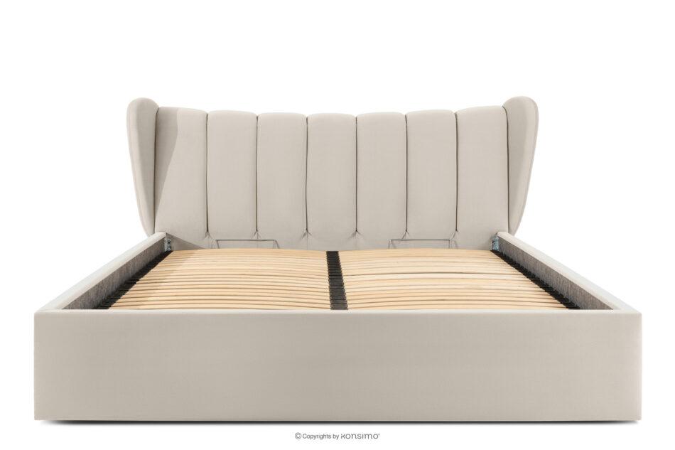 GIZO Łóżko tapicerowane typu muszelka z pojemnikiem na pościel 200 cm kremowy kremowy - zdjęcie 3