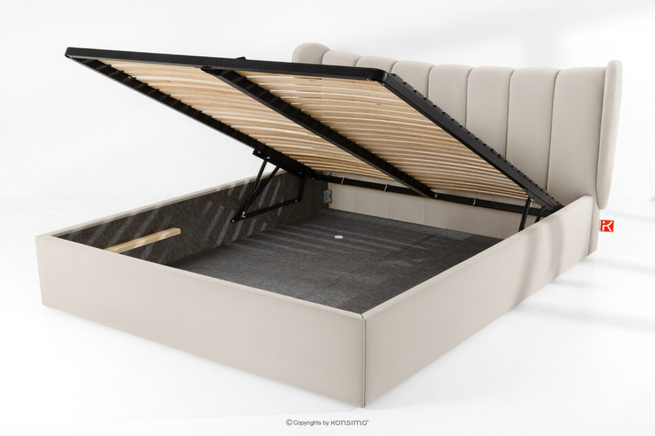 GIZO Łóżko tapicerowane typu muszelka z pojemnikiem na pościel 200 cm kremowy kremowy - zdjęcie 13