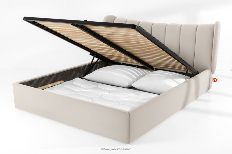 GIZO Łóżko tapicerowane typu muszelka z pojemnikiem na pościel 200 cm kremowy kremowy - zdjęcie 14