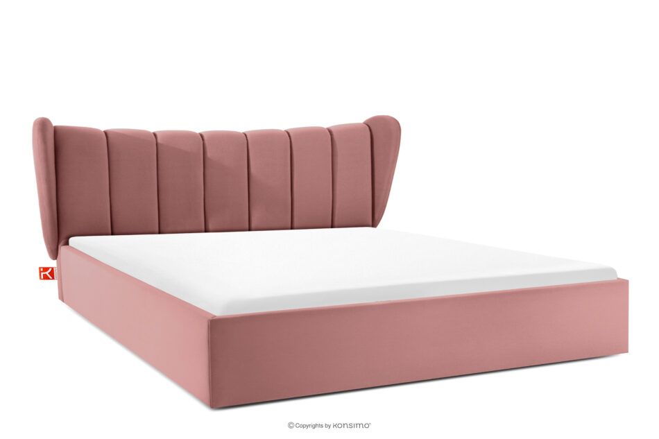 GIZO Łóżko tapicerowane typu muszelka z pojemnikiem na pościel 200 cm różowy różowy - zdjęcie 0