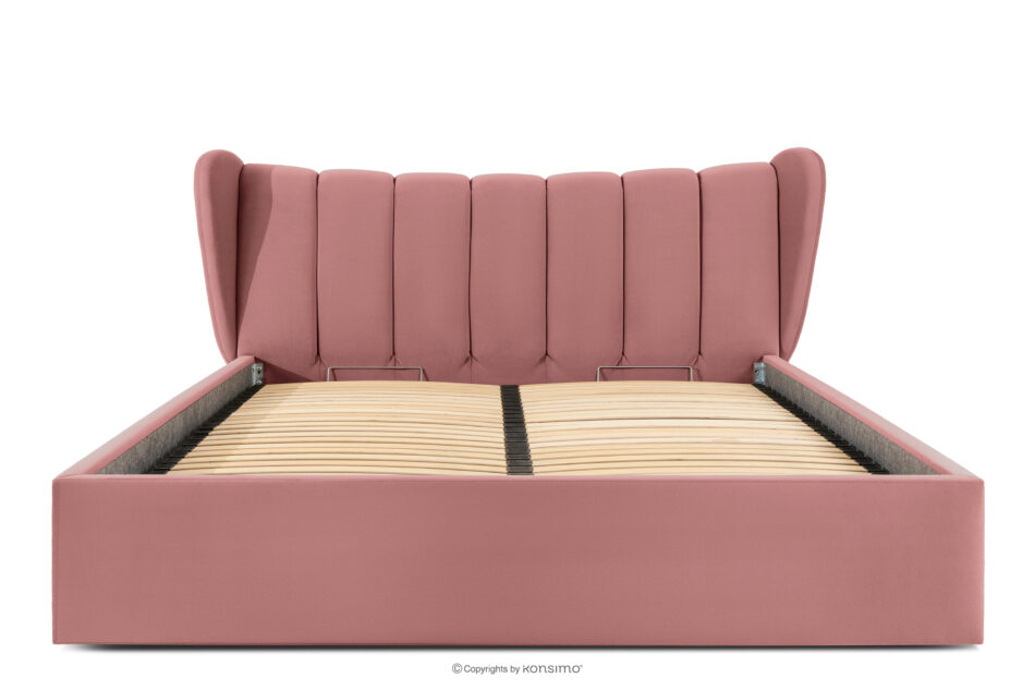 GIZO Łóżko tapicerowane typu muszelka z pojemnikiem na pościel 200 cm różowy różowy - zdjęcie 3