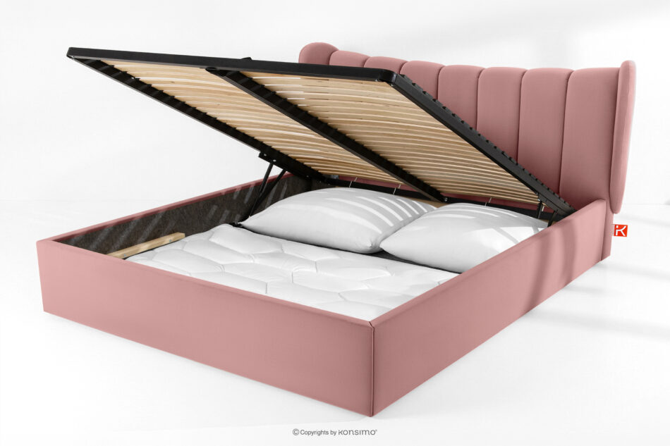 GIZO Łóżko tapicerowane typu muszelka z pojemnikiem na pościel 200 cm różowy różowy - zdjęcie 14