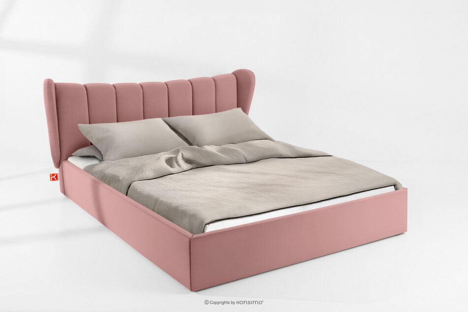 GIZO Łóżko tapicerowane typu muszelka z pojemnikiem na pościel 200 cm różowy różowy - zdjęcie 1