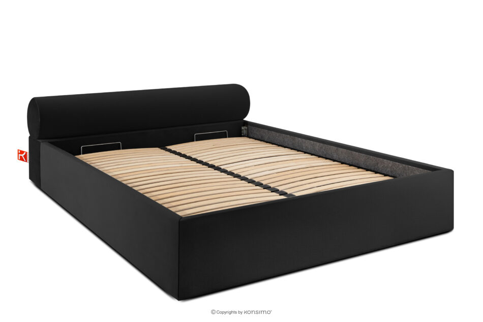 LUNEO Łóżko tapicerowane japandi z pojemnikiem na pościel 160 cm czarny czarny - zdjęcie 2