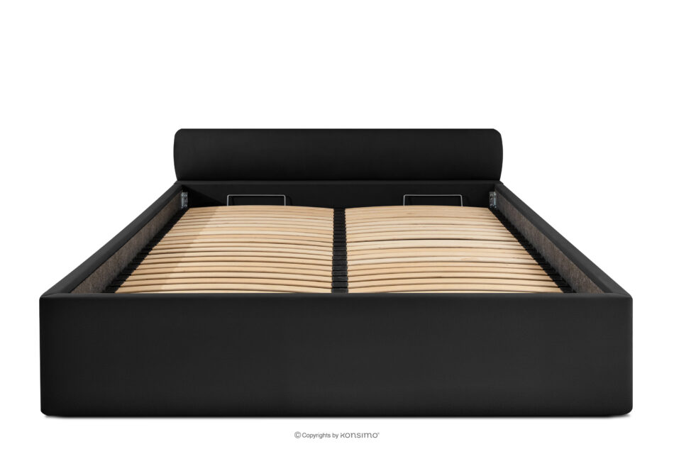 LUNEO Łóżko tapicerowane japandi z pojemnikiem na pościel 160 cm czarny czarny - zdjęcie 3
