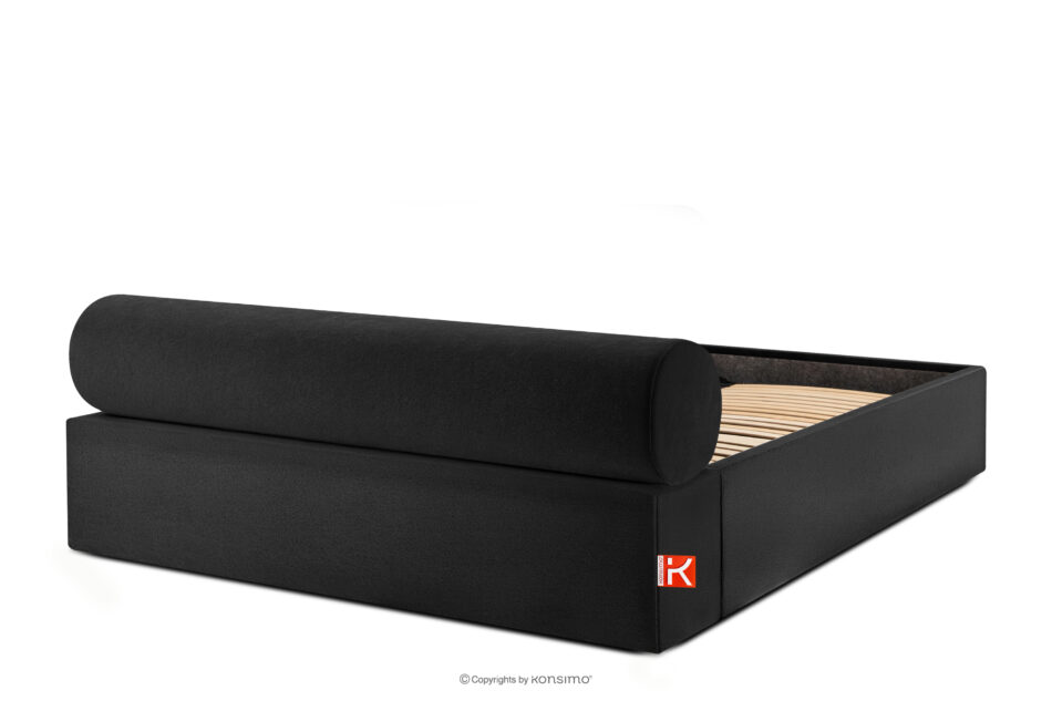 LUNEO Łóżko tapicerowane japandi z pojemnikiem na pościel 160 cm czarny czarny - zdjęcie 5