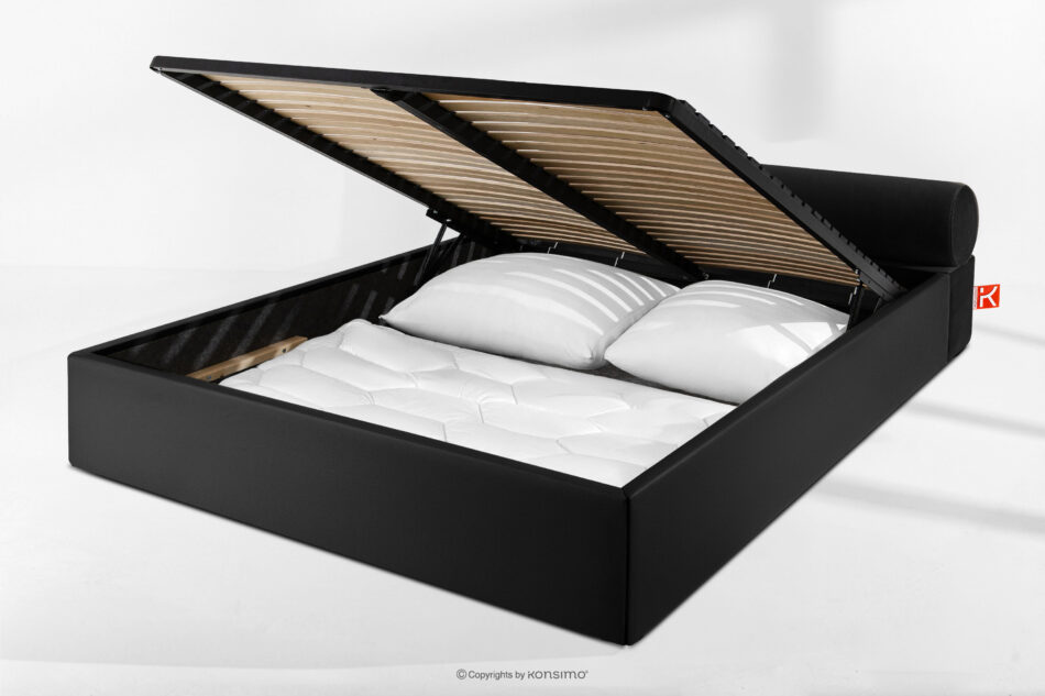 LUNEO Łóżko tapicerowane japandi z pojemnikiem na pościel 160 cm czarny czarny - zdjęcie 14