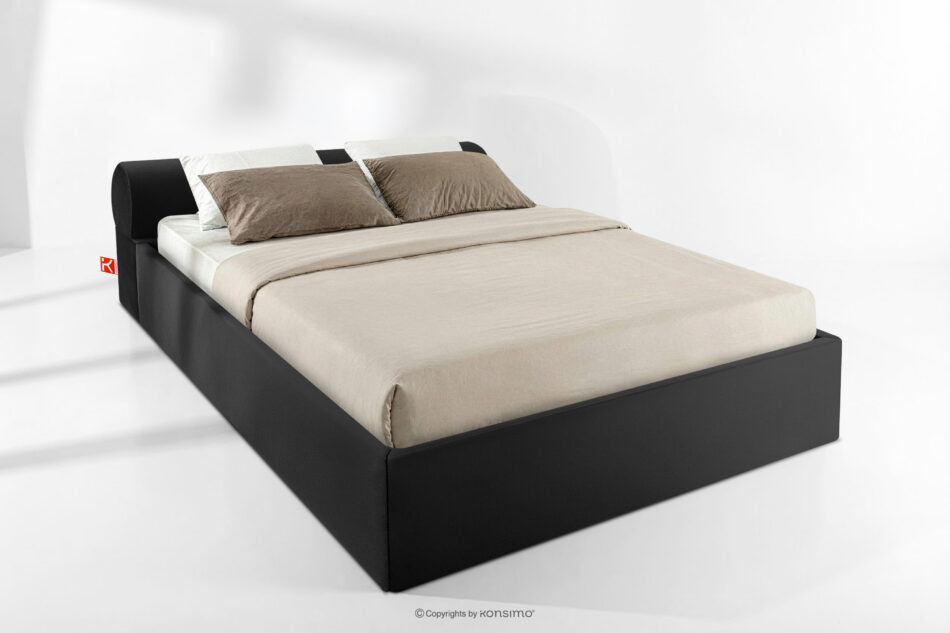 LUNEO Łóżko tapicerowane japandi z pojemnikiem na pościel 160 cm czarny czarny - zdjęcie 1