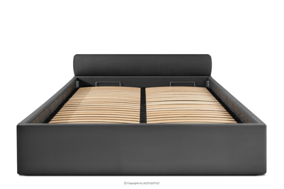 LUNEO Łóżko tapicerowane japandi z pojemnikiem na pościel 160 cm antracytowy antracytowy - zdjęcie 3