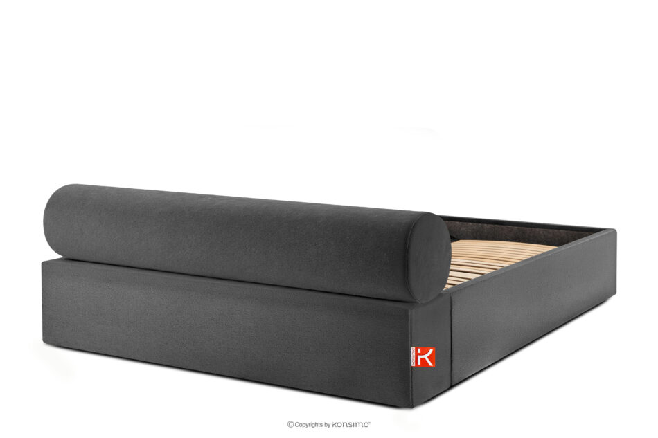 LUNEO Łóżko tapicerowane japandi z pojemnikiem na pościel 160 cm antracytowy antracytowy - zdjęcie 5