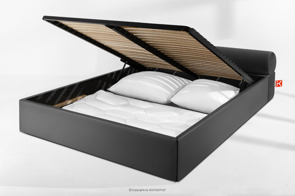 LUNEO Łóżko tapicerowane japandi z pojemnikiem na pościel 160 cm antracytowy antracytowy - zdjęcie 14
