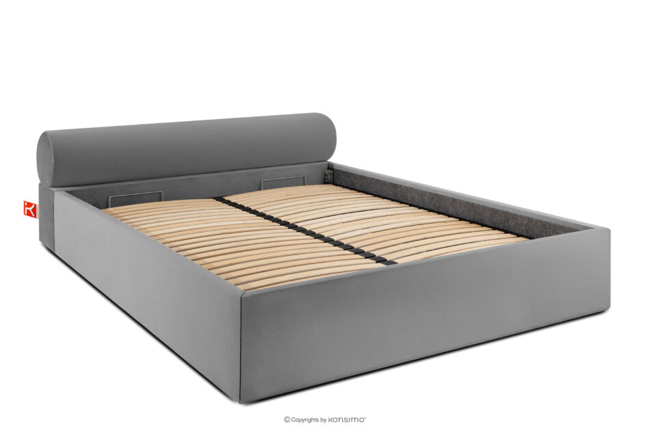 LUNEO Łóżko tapicerowane japandi z pojemnikiem na pościel 160 cm jasny szary jasny szary - zdjęcie 2