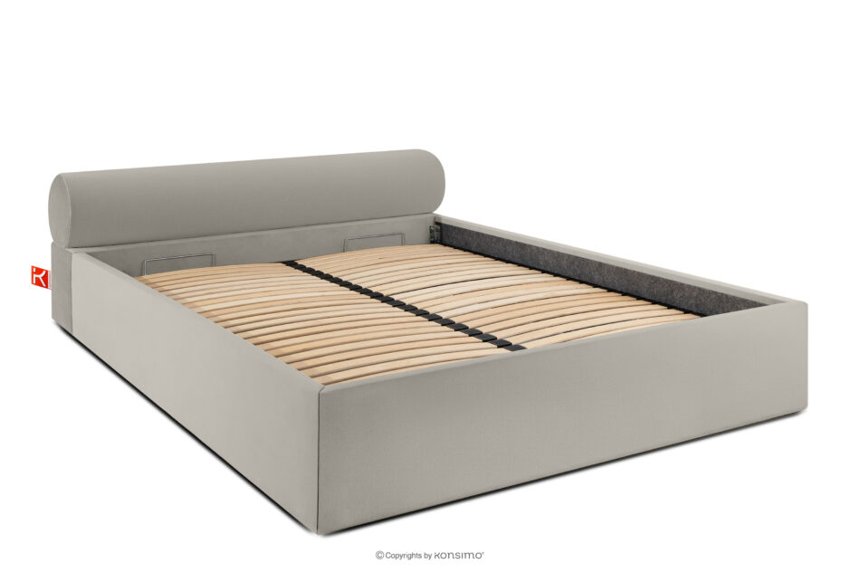 LUNEO Łóżko tapicerowane japandi z pojemnikiem na pościel 160 cm kremowy kremowy - zdjęcie 2